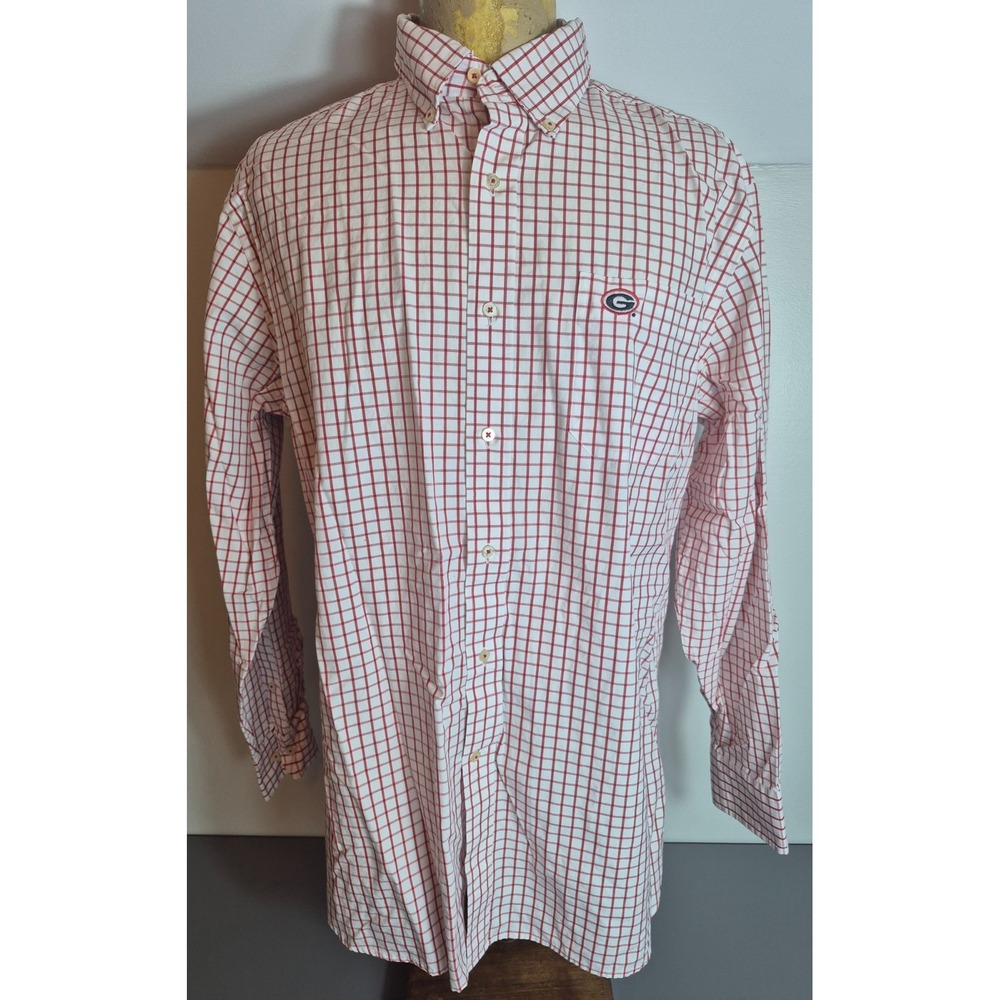 Southern Tide Mens UGA Georgia Bulldogs Button-Up Shirt Large Red White Check - Picture 2 of 5